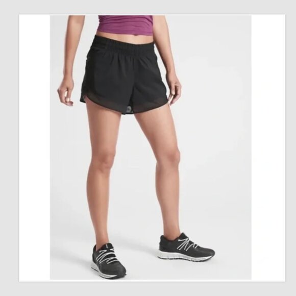 Athleta Pants - Athleta Mesh Racer Run Shorts Black 4" Inseam Size M Lightweight Activewear